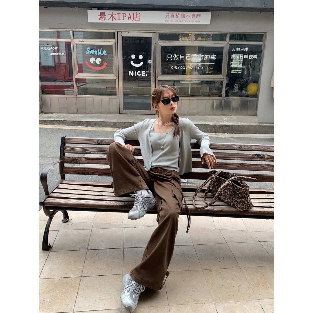 切糕自制【西部日记】小个子秋季女流光风老钱松弛感阔腿休闲工装裤
