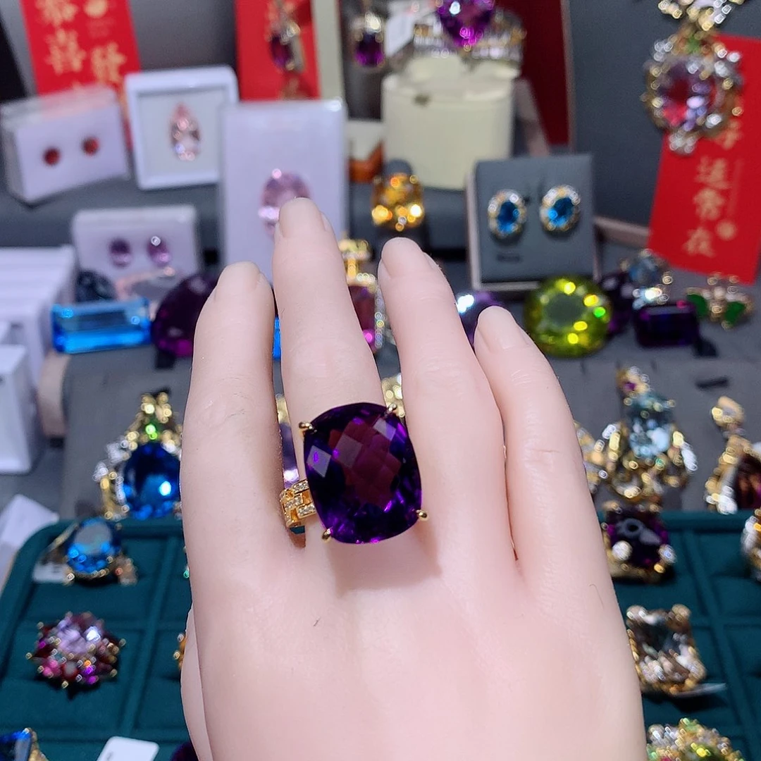 紫晶戒指银S925镶嵌淡****！戒指