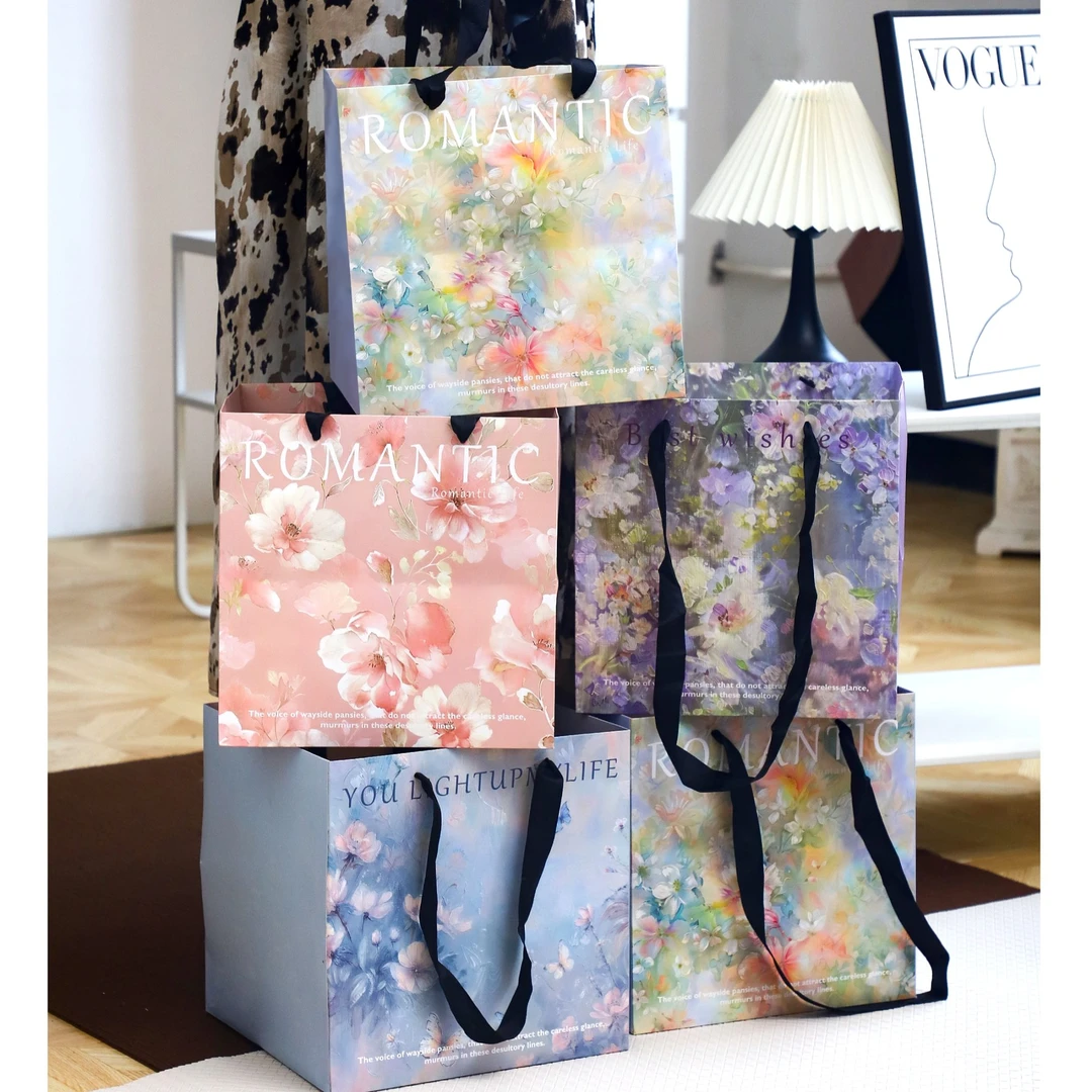 花略 西西里油画风手提袋鲜花礼物高级鲜花包装袋花艺花店资材