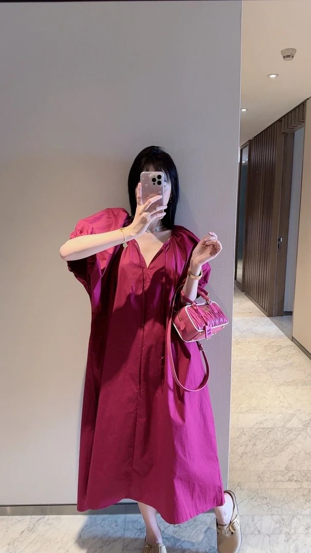 【张静芝】树莓粉系带显瘦连衣裙