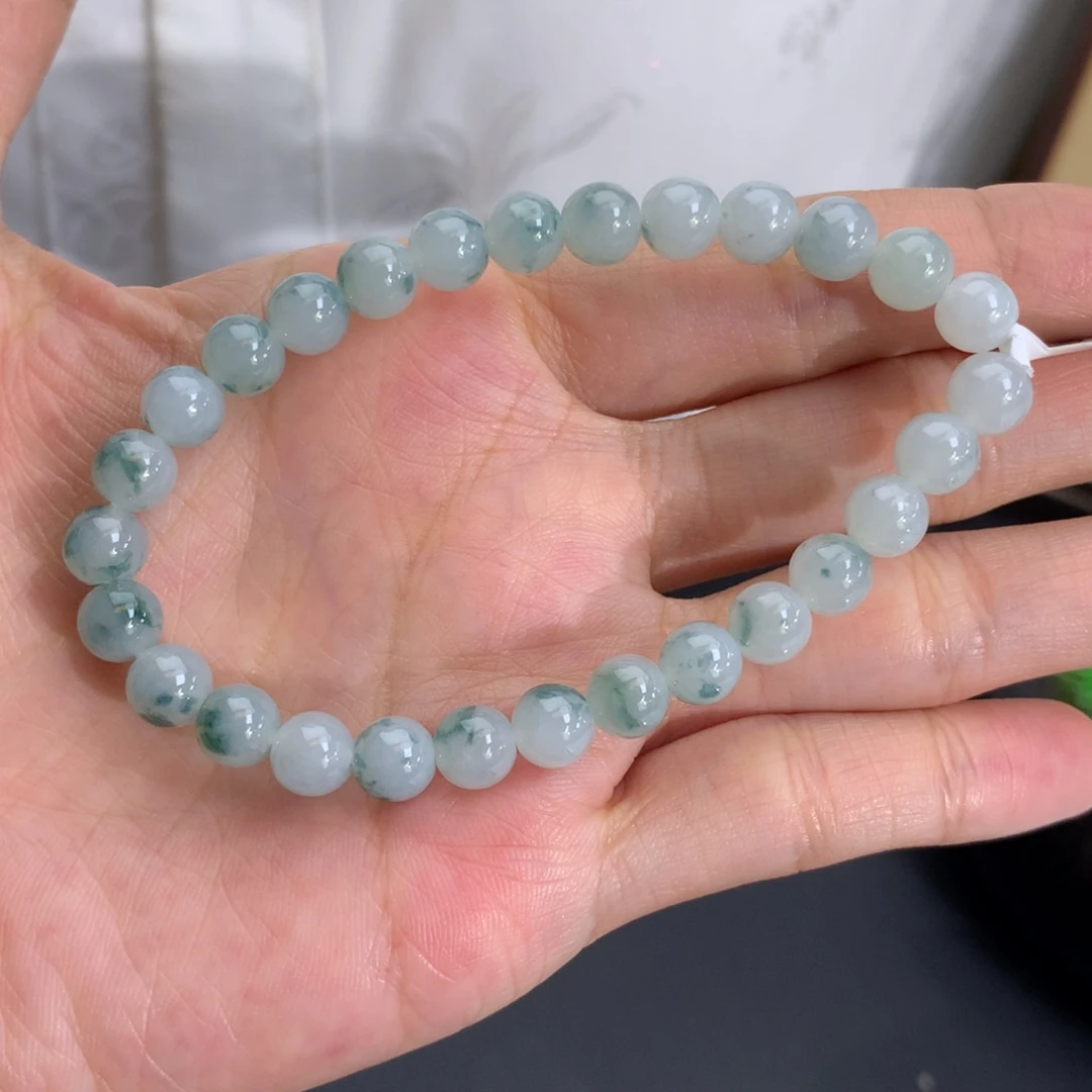 翡翠未镶嵌手串卡6.6胶润蓝飘花手串