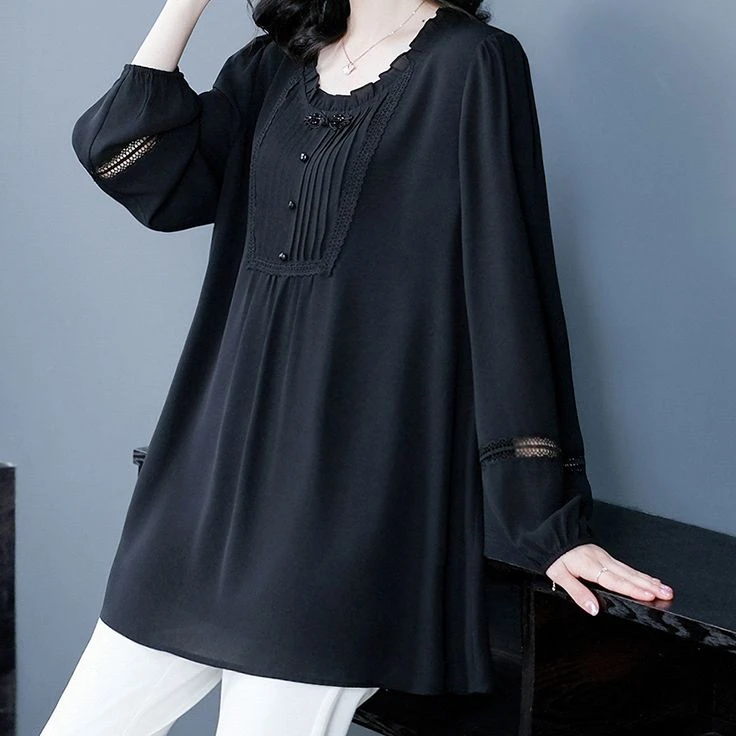 胖珍珍2025春季新款大码女装拼接荷叶边盘扣宽松遮肉显瘦240035