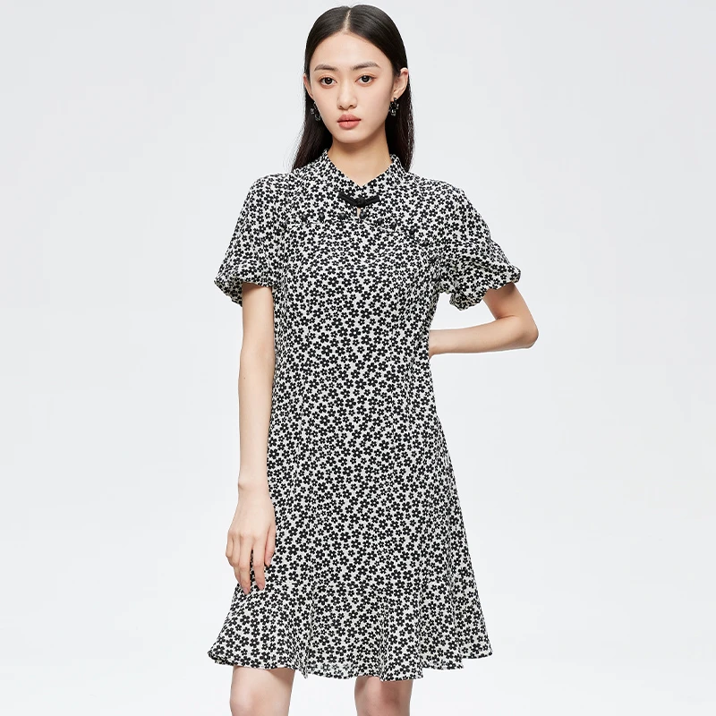 新中式收腰气质碎花连衣裙女152C1264