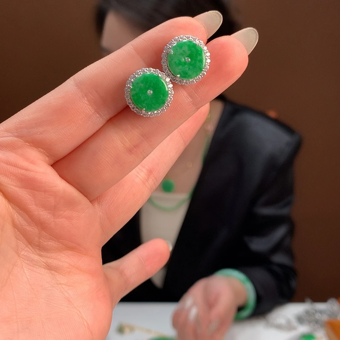 翡翠银S925镶嵌耳饰耳饰