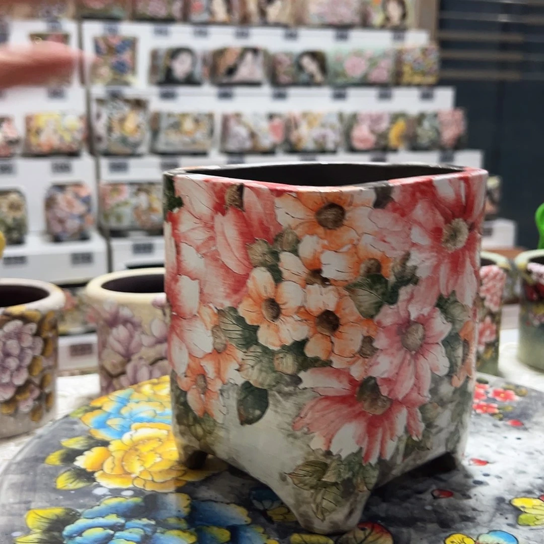 手绘陶瓷花盆口10.3高14