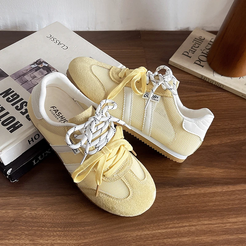 2025新款系带德训鞋平跟夏季时尚休闲鞋韩版女鞋透气港风小众低帮