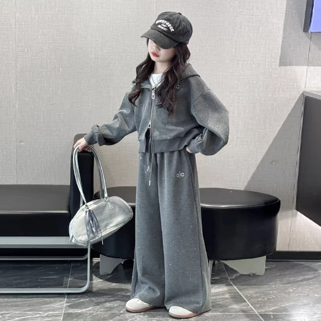 女童套装新款洋气时髦儿童春秋款开衫阔腿裤两件套休闲运动