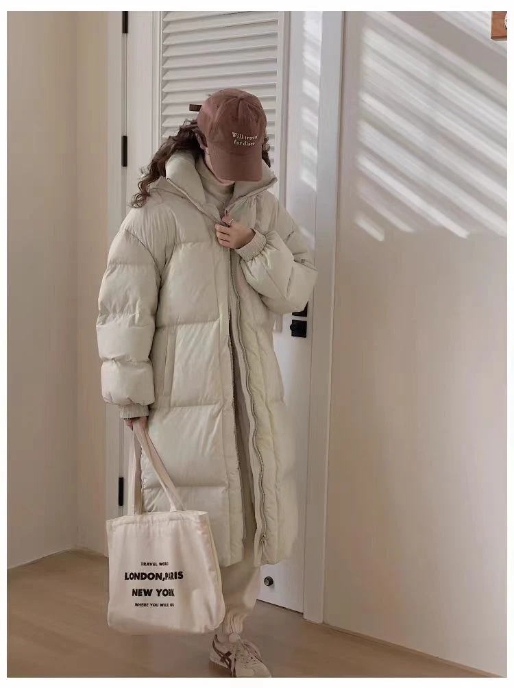 2024年新款东大门羽绒服女长款宽松过膝加厚连帽鸭绒外套8809时尚