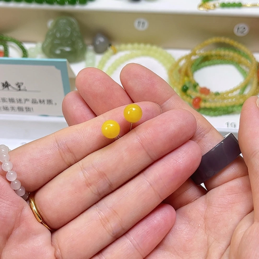 蜜蜡银S925镶嵌耳饰