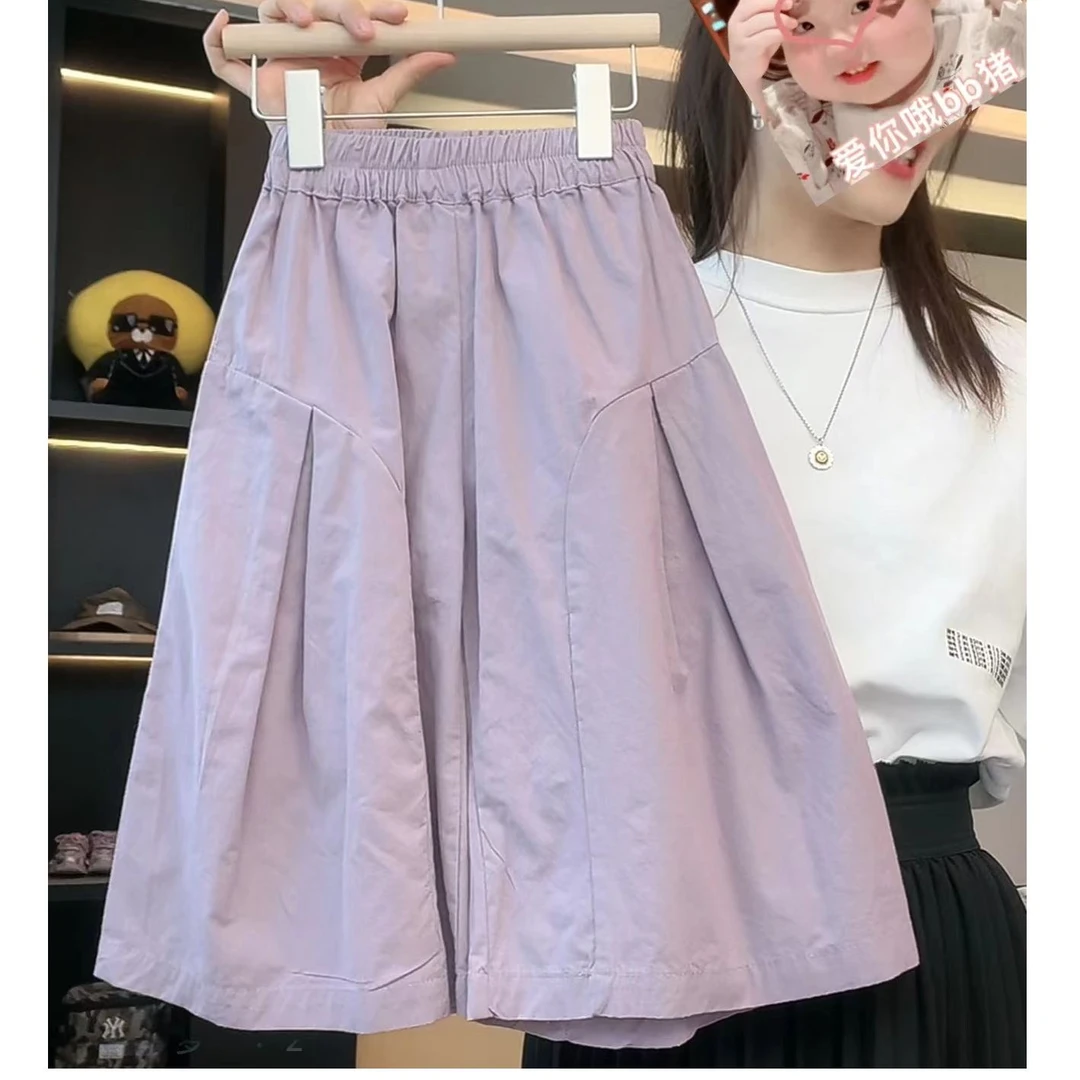 Q【现货】阿卷夏装儿童韩版时尚宽松纯色洋气阔腿八分裤MPG4695