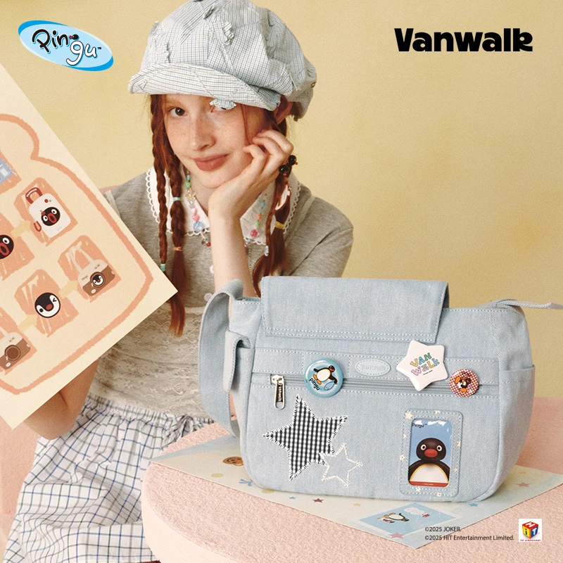 VANWALK Pingu企鹅家族大容量运动出行单肩斜挎包运动邮差包ins女