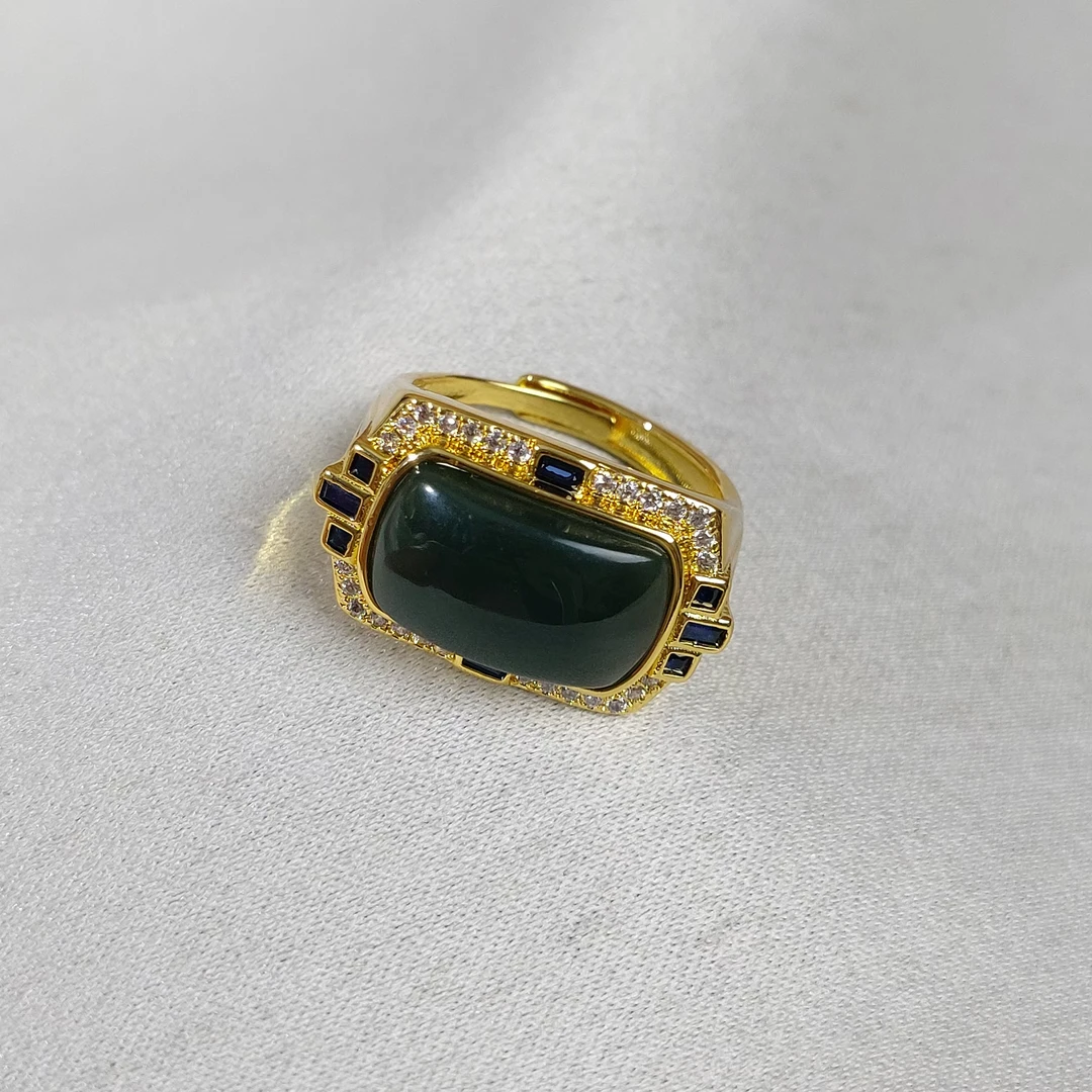 新品-天然正品和田墨玉高档马鞍男士精品戒指