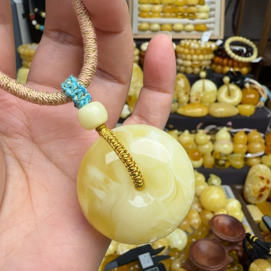 未镶嵌套链琥珀天然溶洞妖花蜜蜡平安扣
