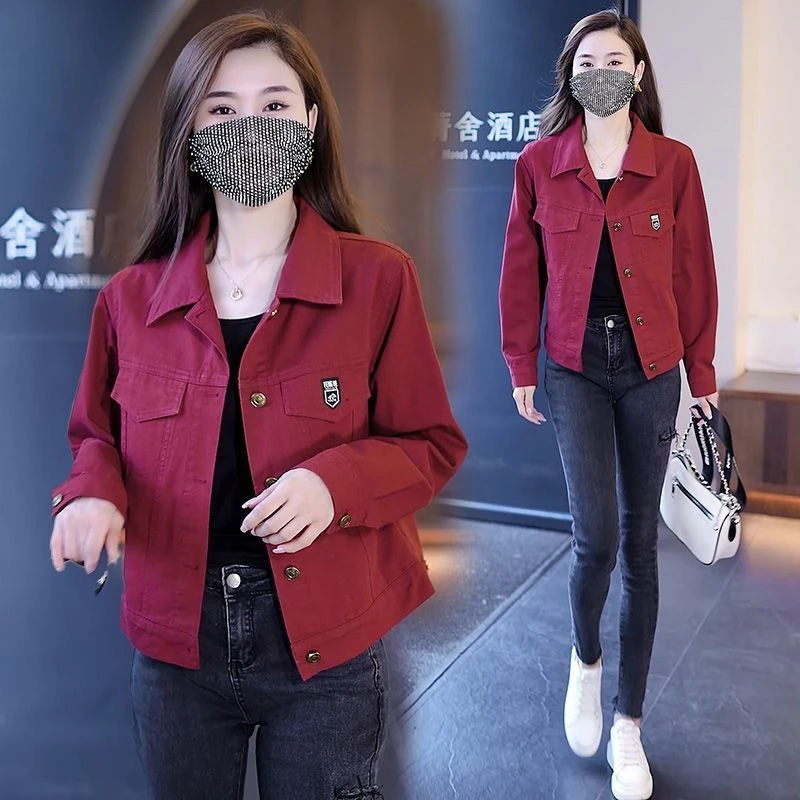 新款秋季时尚拼接抗皱显瘦宽松女短外套牛仔秋装洋气百搭韩版衬衫