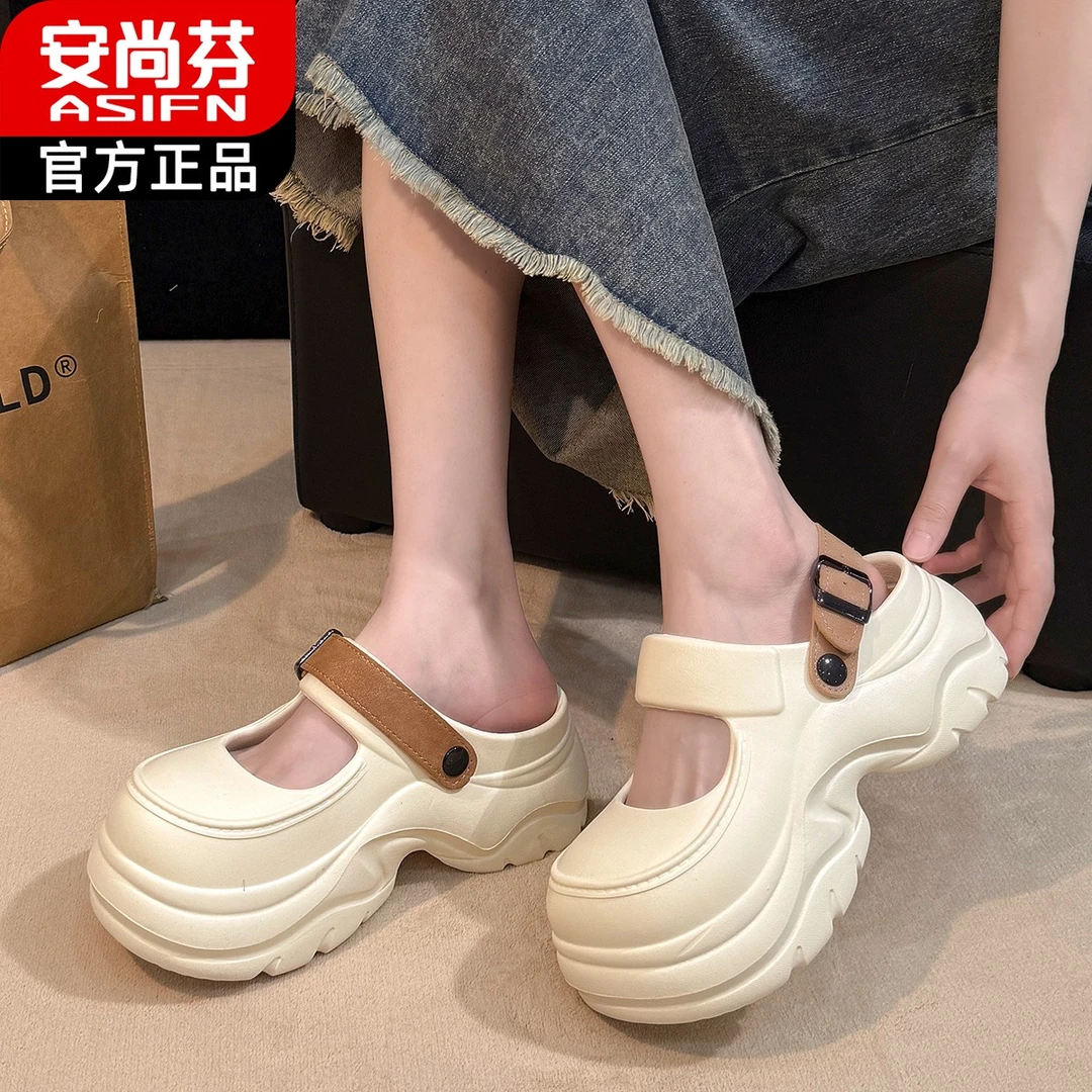 网红女外穿沙滩鞋2025新款高跟凉拖低帮防滑时尚百搭一脚蹬包头鞋