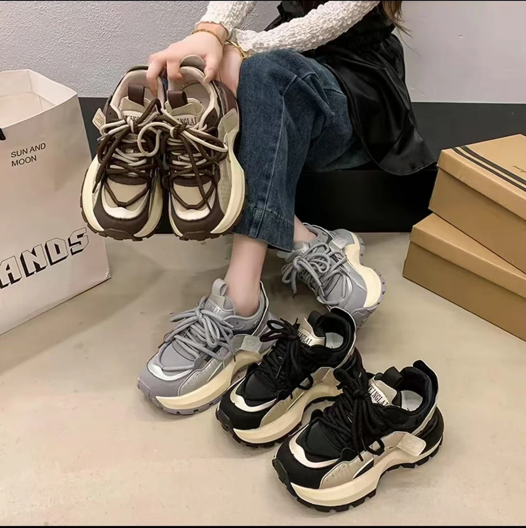 爆款厚底拼色老爹鞋女2025秋季新款复古加绒百搭运动休闲阿甘鞋潮