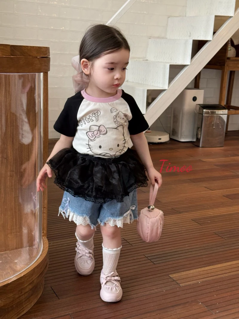 Timoo女童小童夏季新款纯棉花边牛仔短裤现货