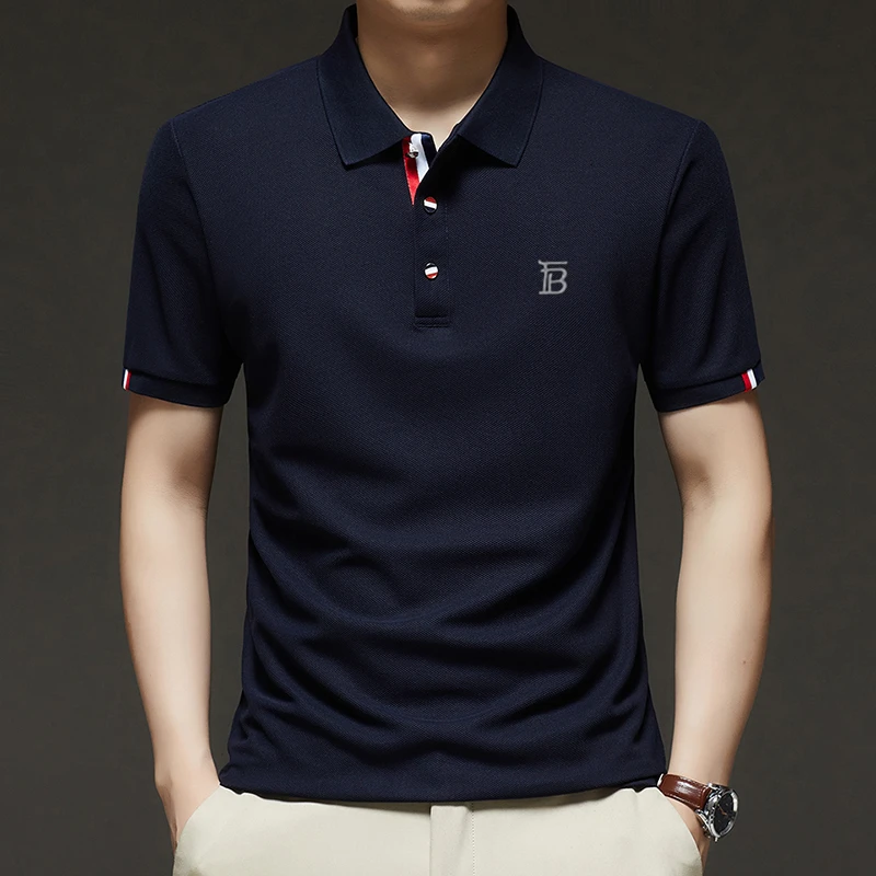 【专柜正品】欧洲轻奢夏季Polo衫男精梭棉商务休闲翻领薄款短袖t恤