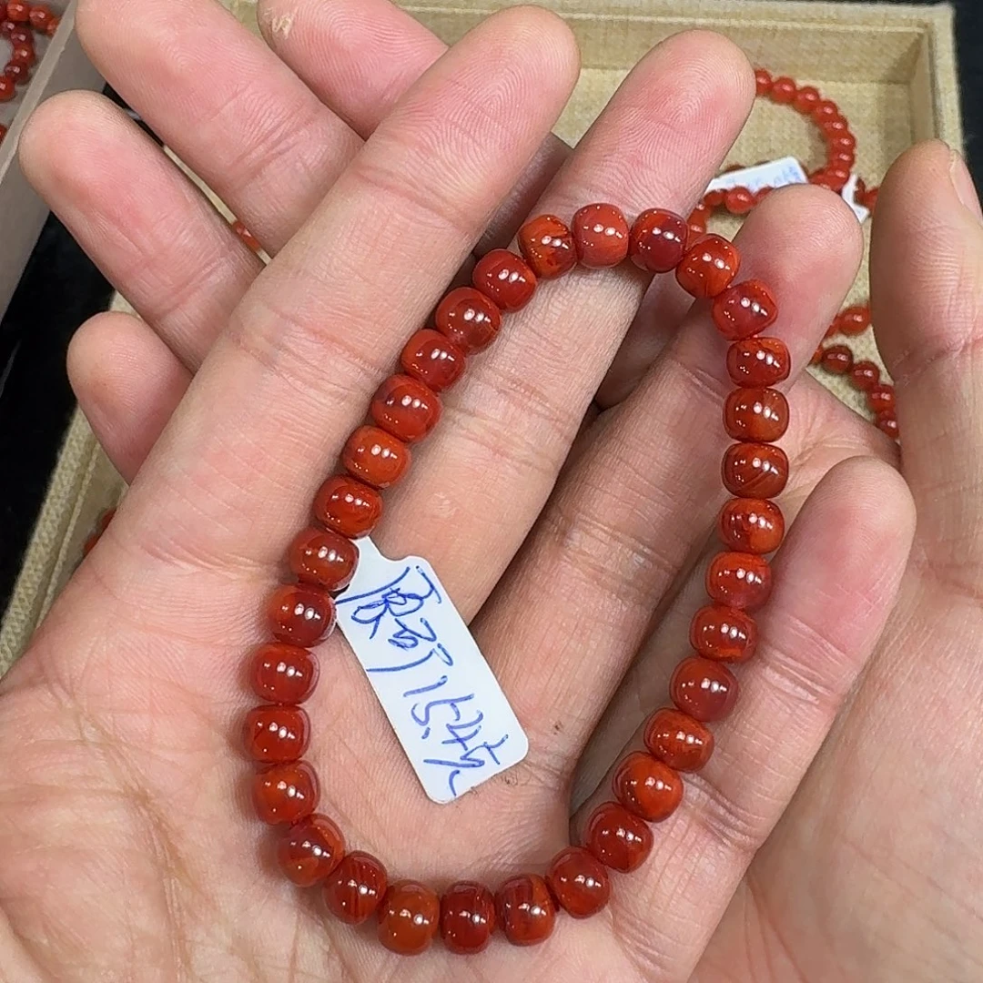 南红玛瑙未镶嵌手链原矿南红手串7mm高品质瓦西双锦色