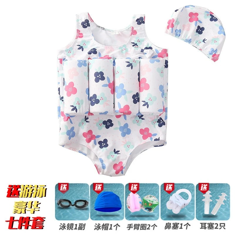 无袖浮力泳衣女宝宝吊带泳装婴儿可爱印花弹力女童连体游泳衣夏薄