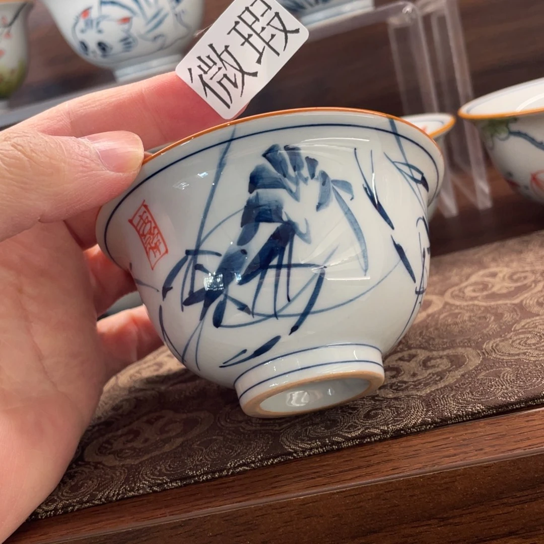 釉下手绘茶具微瑕