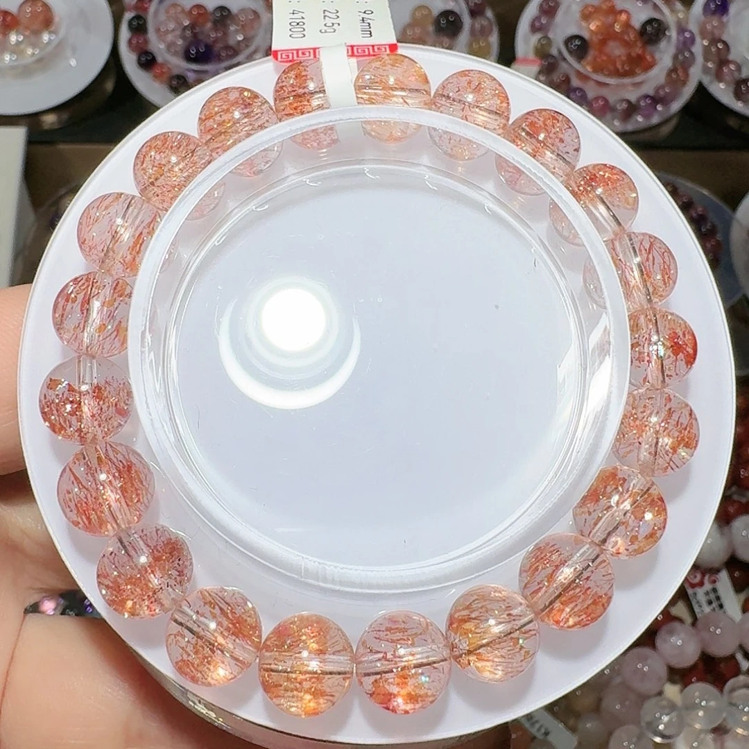 未镶嵌手链水晶9.4mm拉丝芬达金金草莓超七手串