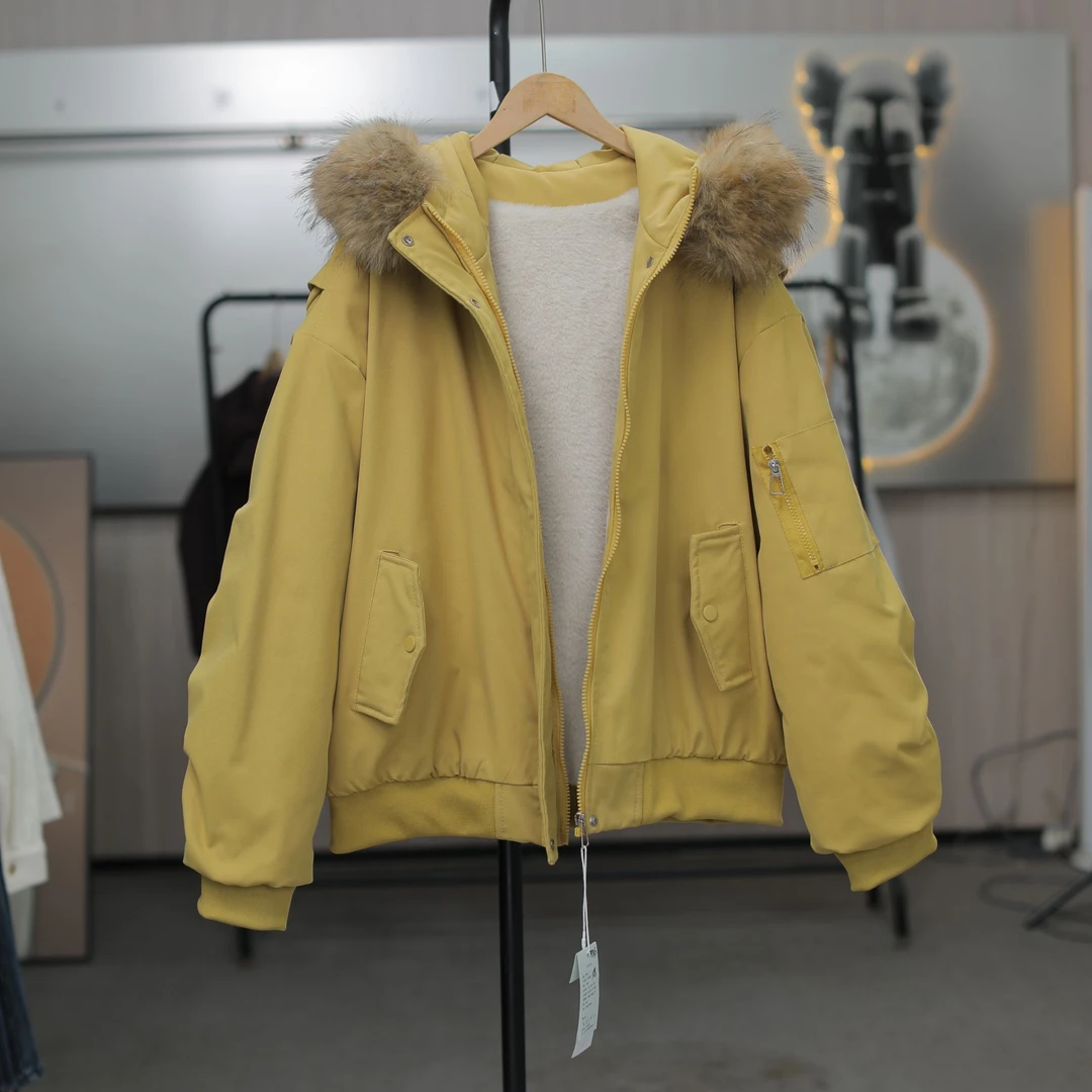 25923厚款冬季连帽外套大码女装加绒派克服保暖女士时尚毛领