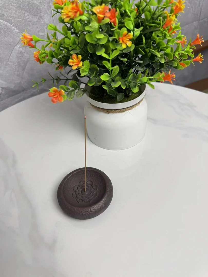 宜兴紫砂莲花迷你三足线香插家用室内香插香座茶香装饰品