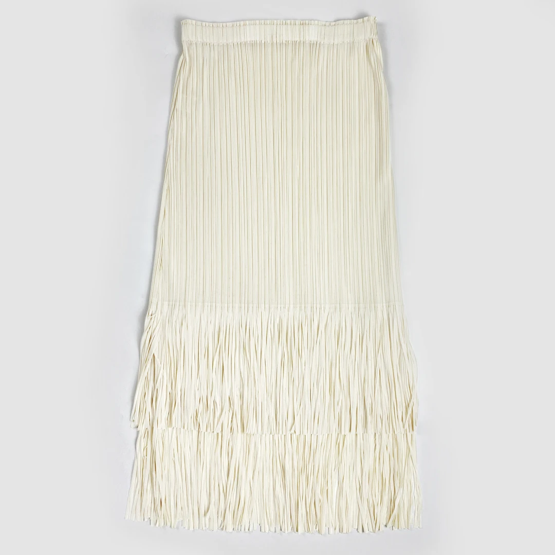 2025夏季新款褶皱流苏a字半身裙中长款通勤设计感小众高腰半裙女