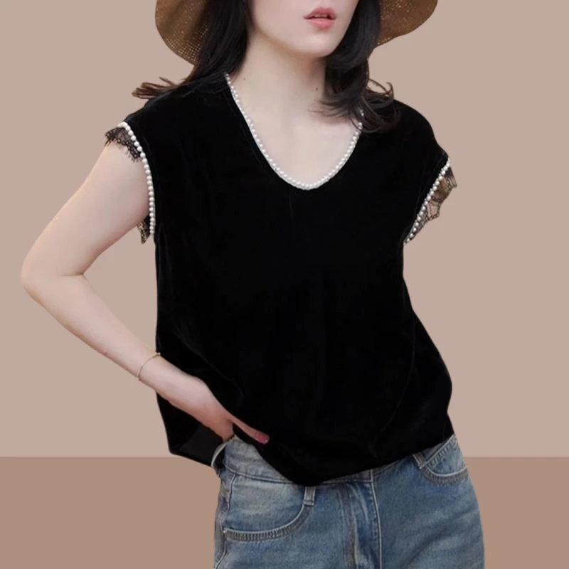 简约小香风贵气高级感上衣2025夏季V领时尚百搭拼接蕾丝花边背心