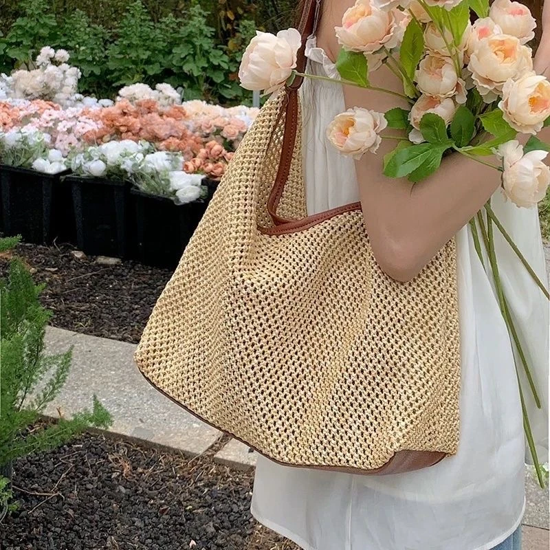 手工编织包包2025新款时尚复古托特包草编包百搭大容量单肩包