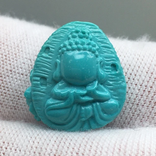 湖北十堰天然原矿绿松石无相佛 15×16×7 重2.1克