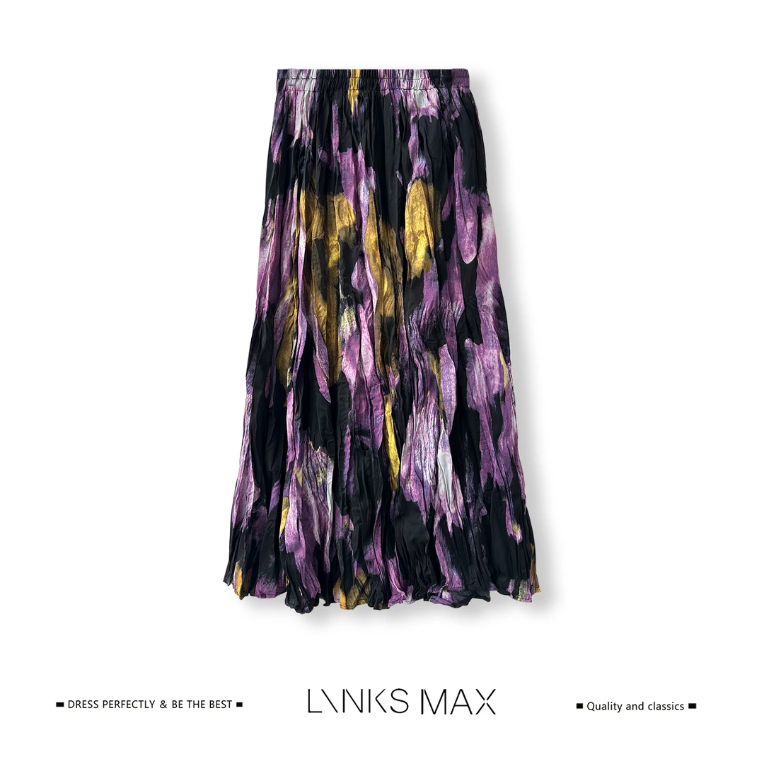 Links Max【可可专属】褶皱肌理感不规则晕染印花半身裙60929