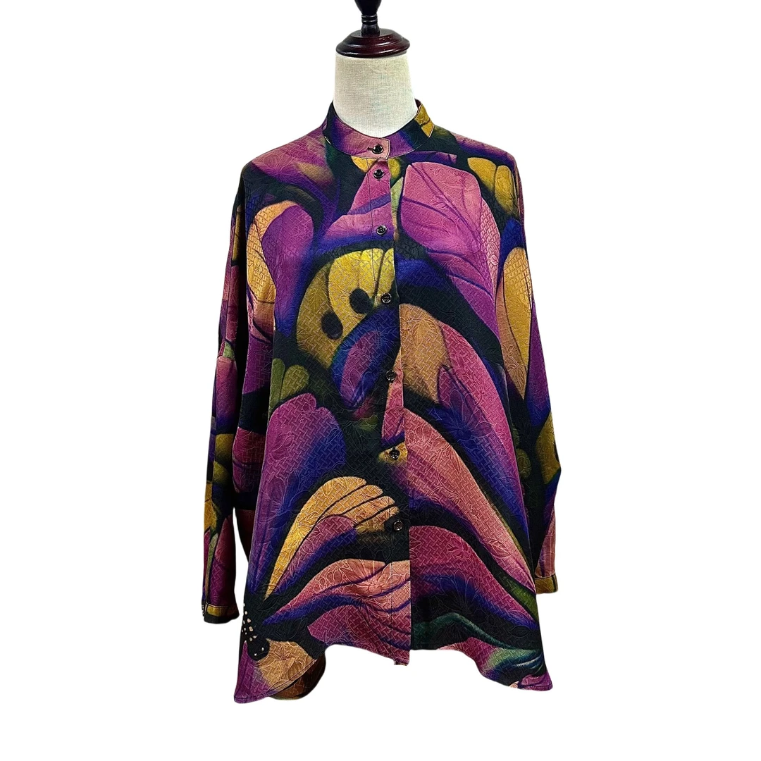 【禧宝的小店】紫色大花香云纱花萝上衣J24427A-2