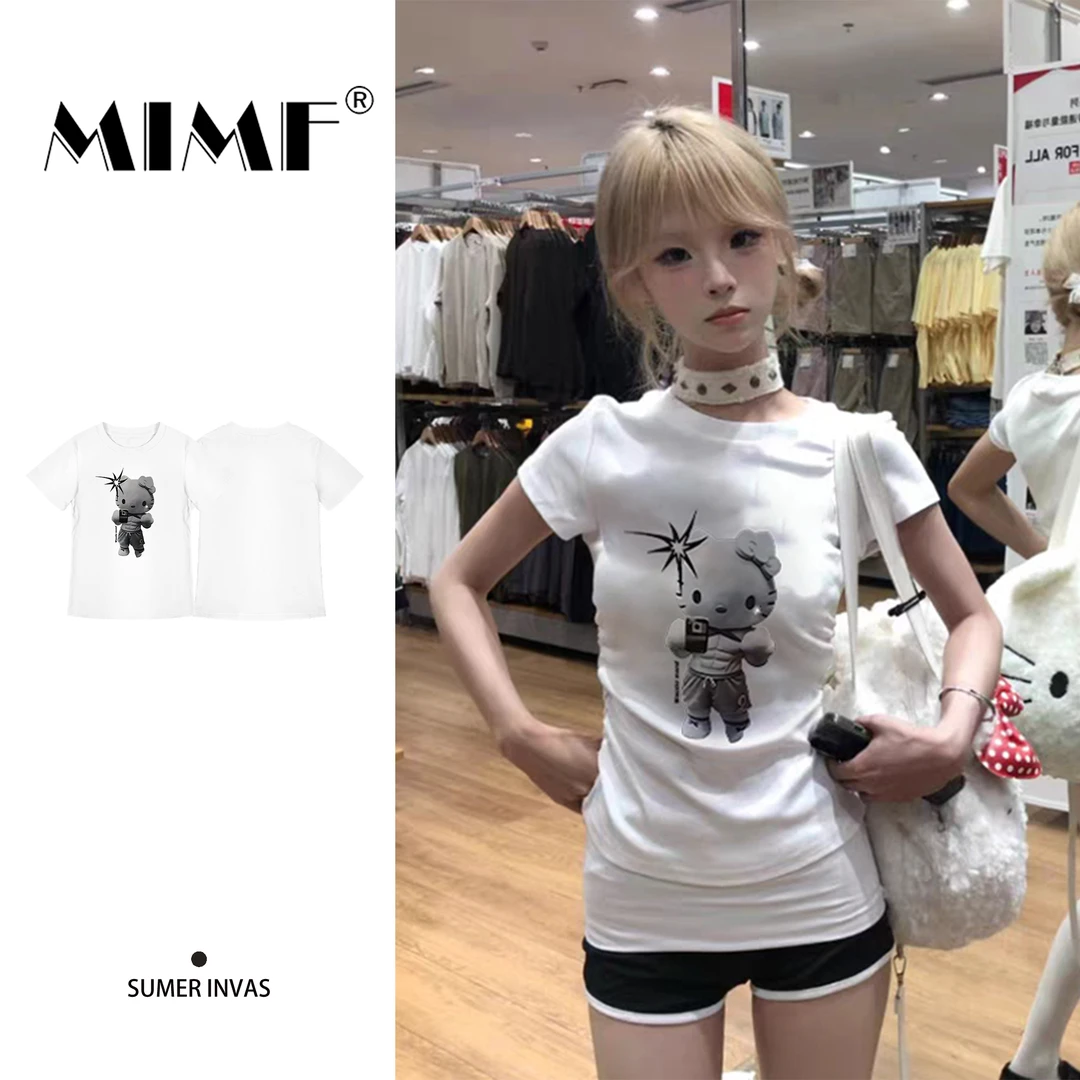 mnmf小众设计感百搭夏季短袖t恤女装修身宽松显瘦辣妹纯欲风上衣