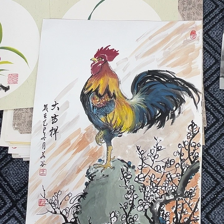 国画硬卡花鸟作品m