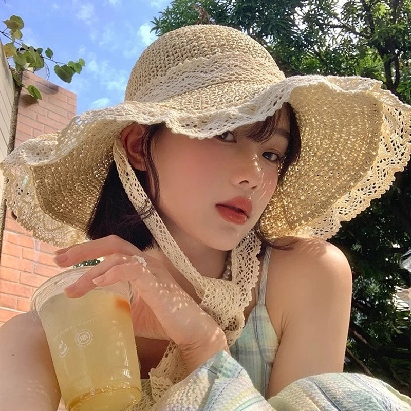 防晒帽子女海边夏季洋气韩版薄款透气太阳帽镂空防晒渔夫帽