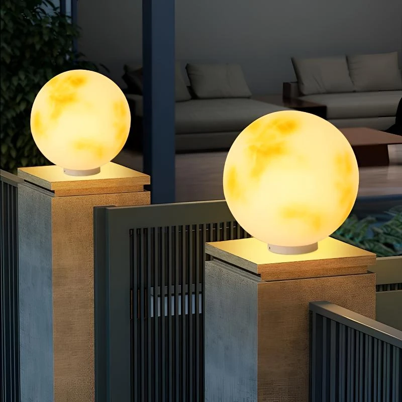 太阳能柱头灯月球灯户外庭院大门柱子灯别墅圆球花园围墙灯月亮灯