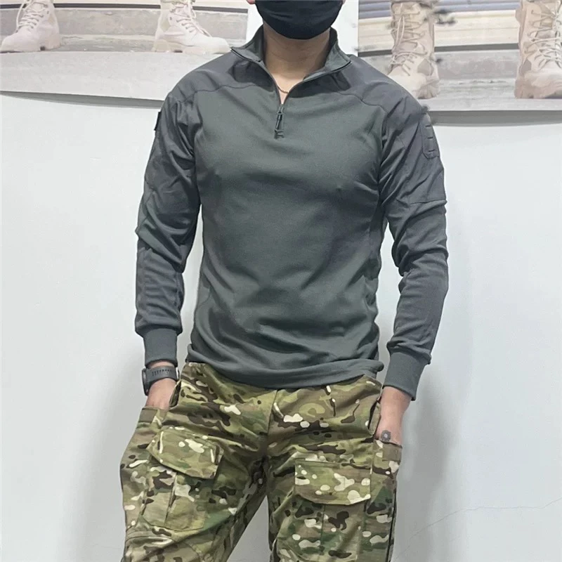 春夏户外登山战术速干超薄长袖休闲透气弹力可贴臂章运动宽松T恤