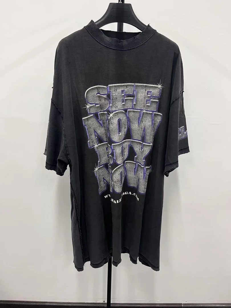 全新未使用 Balenciaga/巴黎世家 SNBN水洗破坏做旧短袖