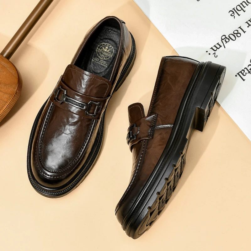 1709一脚蹬手抓纹商务皮鞋男软底男士休闲百搭时尚潮流舒适乐福鞋