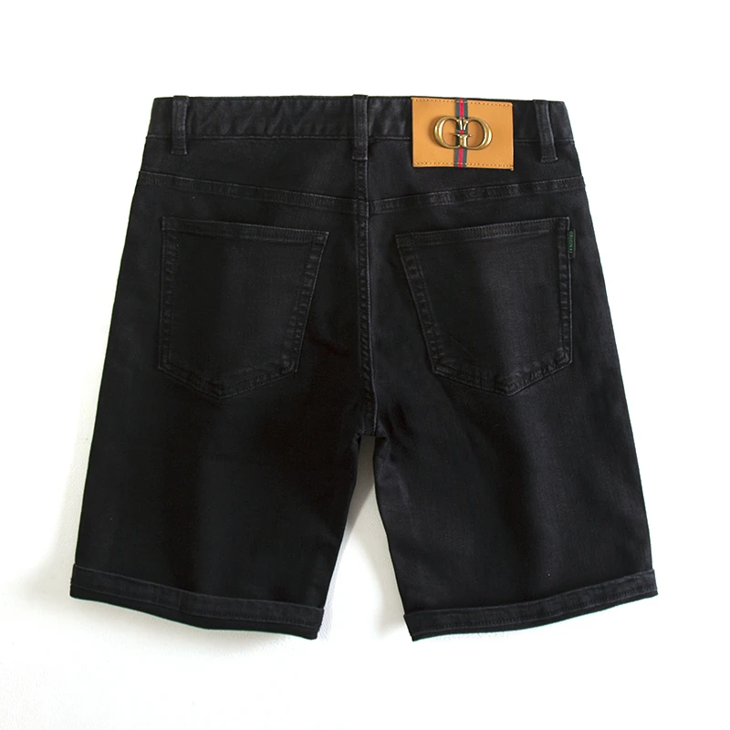 夏季黑色牛仔短裤男五分裤修身小直筒弹力薄款潮流休闲百搭中裤子