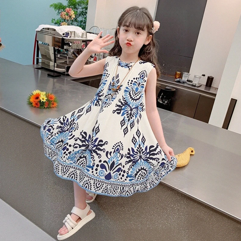 女童夏季连衣裙2025新款中大童洋气无袖背心裙儿童度假风公主裙潮