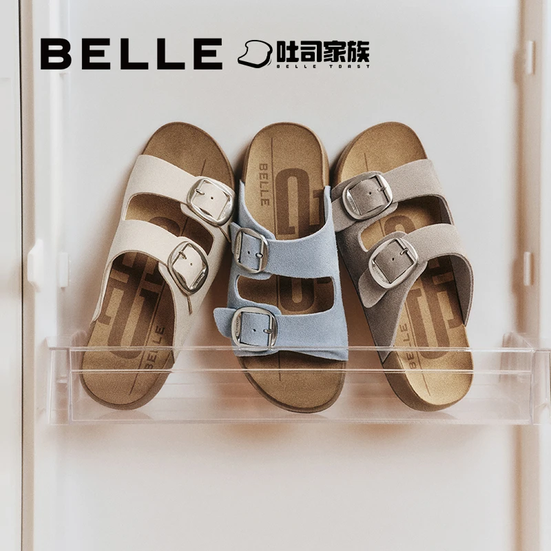 【百丽专场】百丽周雨彤同款QQ吐司厚底勃肯拖外穿沙滩拖鞋D6B1DBT5