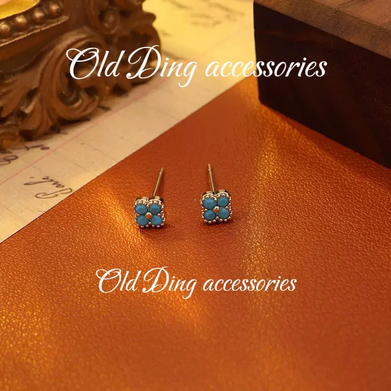 铜合金耳饰 8769♠银针耳钉 镀K金【迷你四叶】精致小巧简约