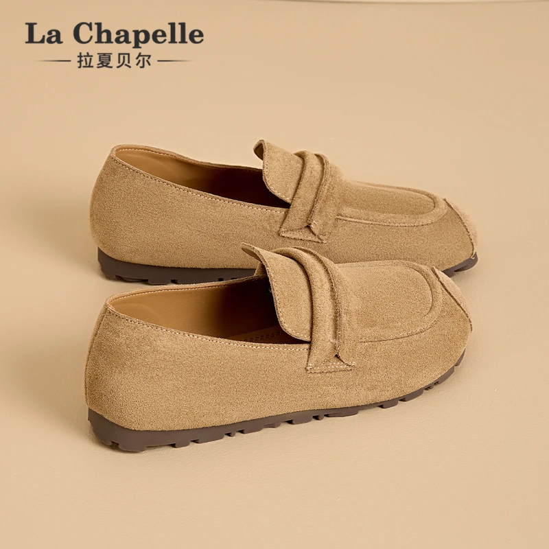 拉夏贝尔新款女鞋单鞋2025秋季软底真皮鞋百搭平底防滑勃肯鞋