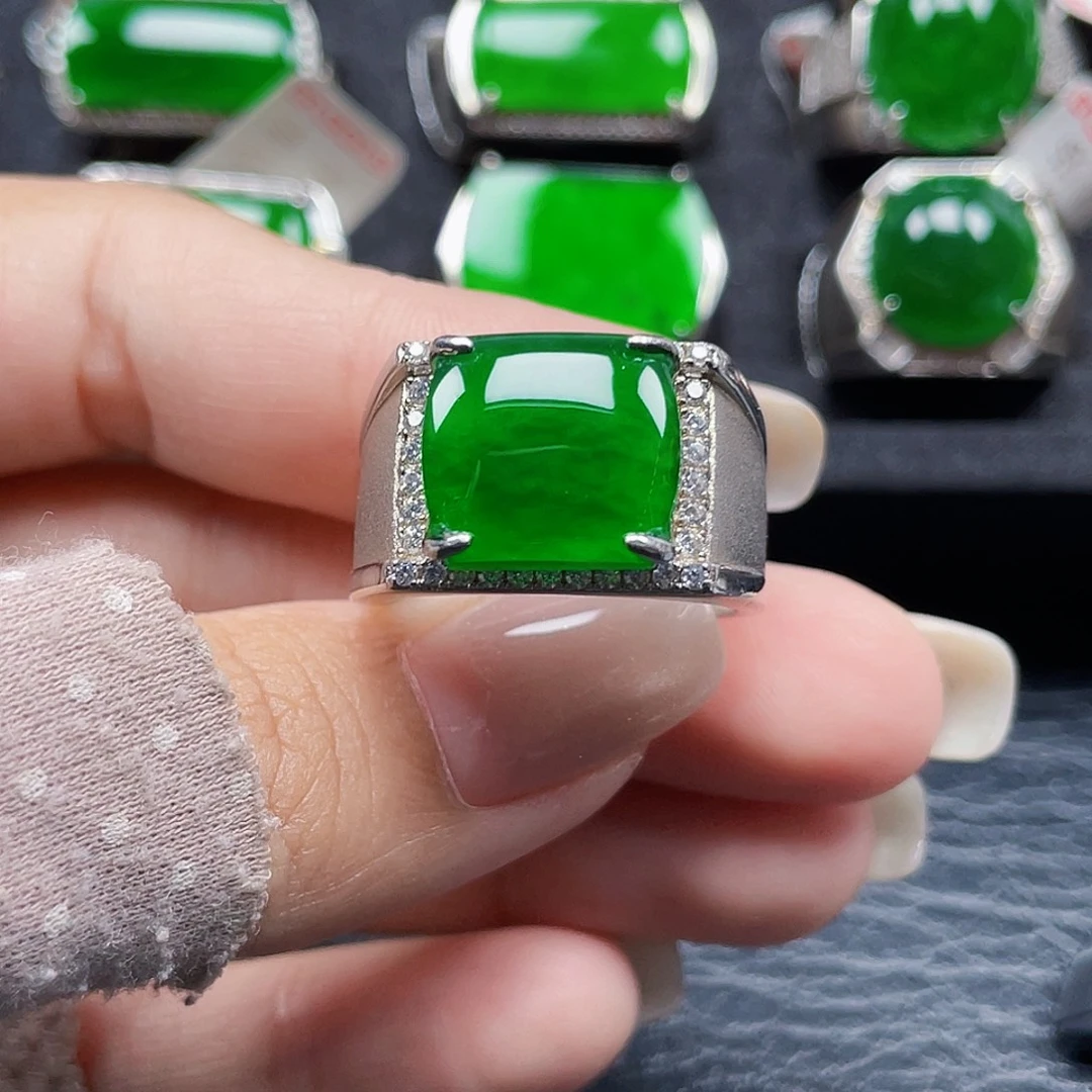 翡翠银S925镶嵌戒指天然A货翡翠没运费险