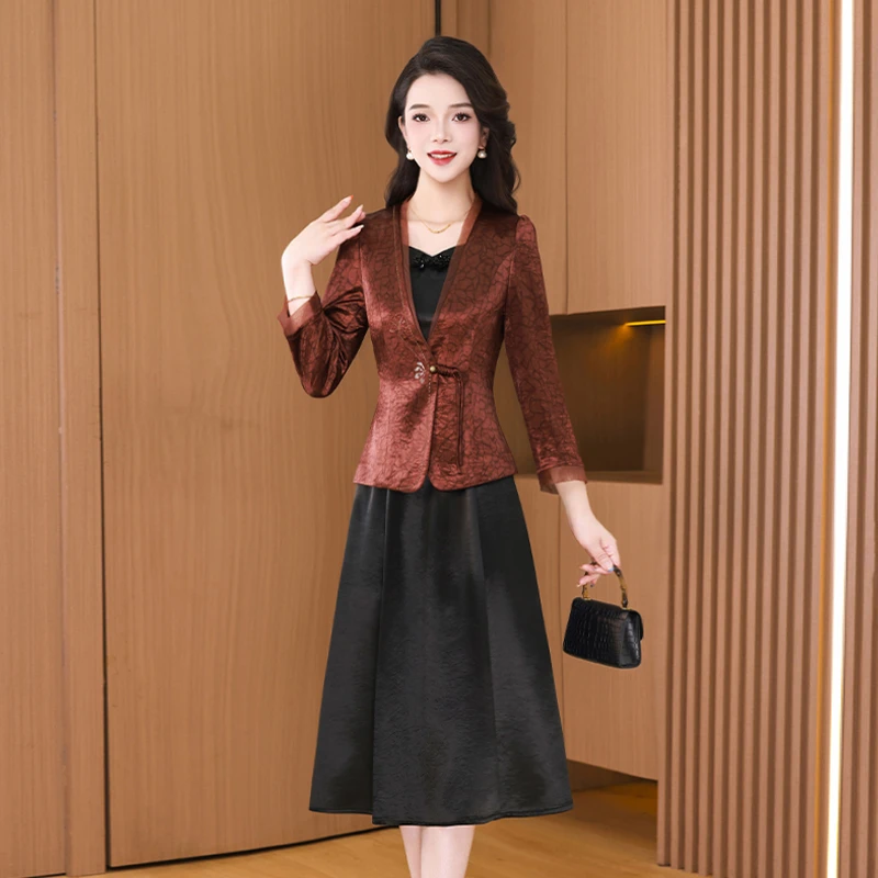 【两件套】27203梦晚秋季轻奢贵夫人气质时尚大气休闲显瘦套裙-XZY