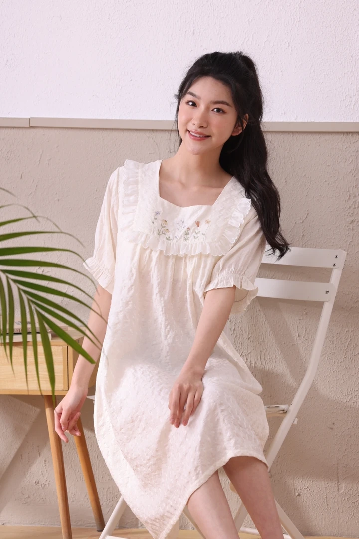 法式公主风月光丝睡裙女夏季薄款短袖中长款家居服甜美风