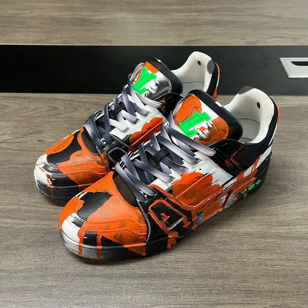 99新 LouisVuitton/路易威登 trainer黑橙彩绘涂鸦 41码无盒c2801
